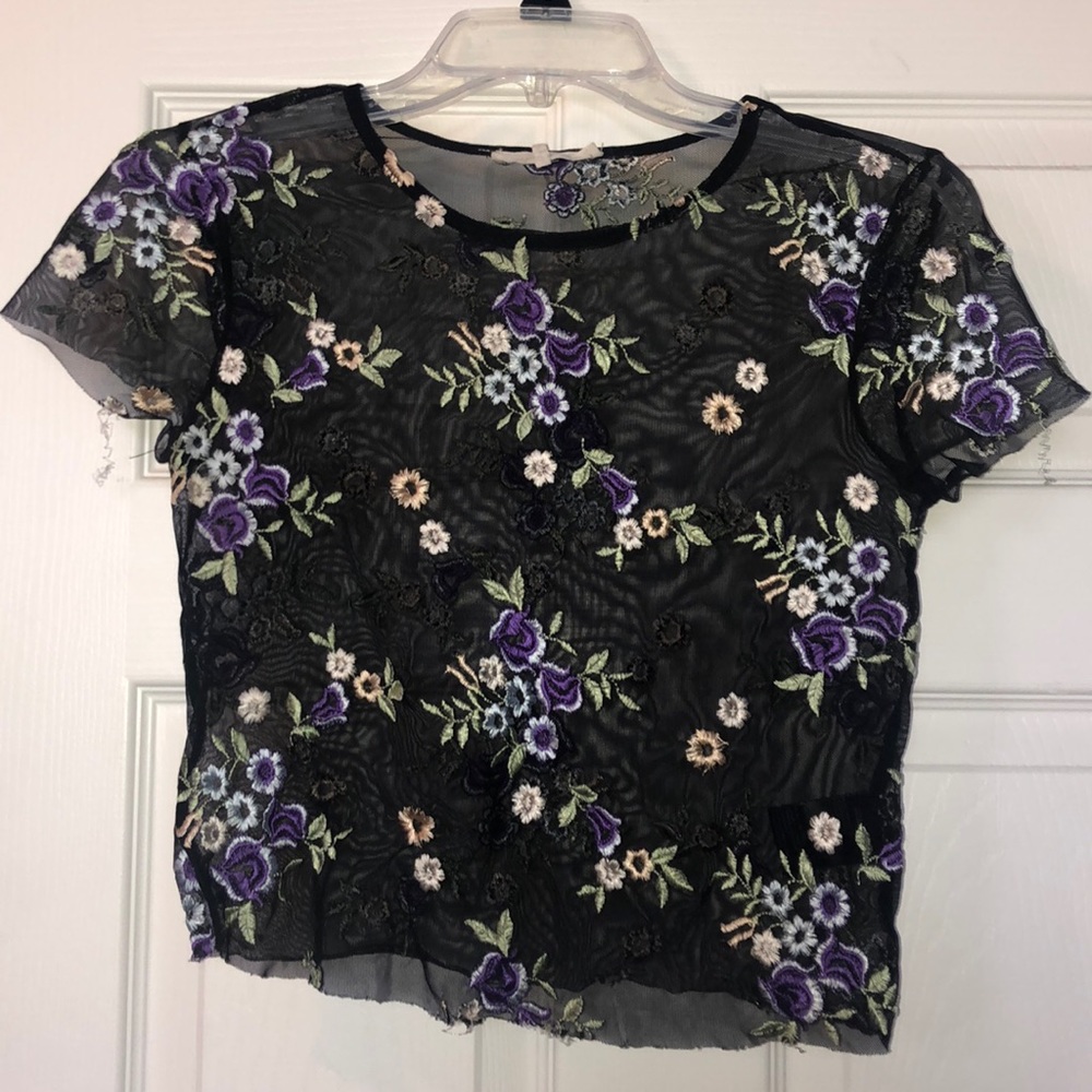 Urban Outfitters Embroidered Mesh Crop Top